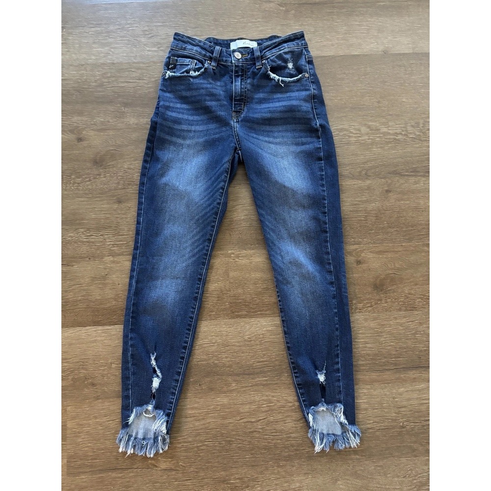 Kancan Women's Mid Rise Ankle Skinny Jeans‎ Stretch Blue Denim Size 5 (24x24)